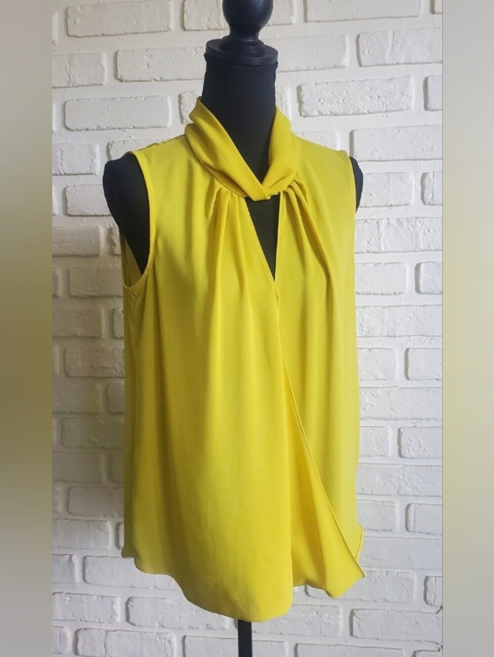 Joseph Ribkoff Yellow Cowl Neck Cutout Faux Wrap Draped Sleeveless Blouse Top 10 - Picture 11 of 11